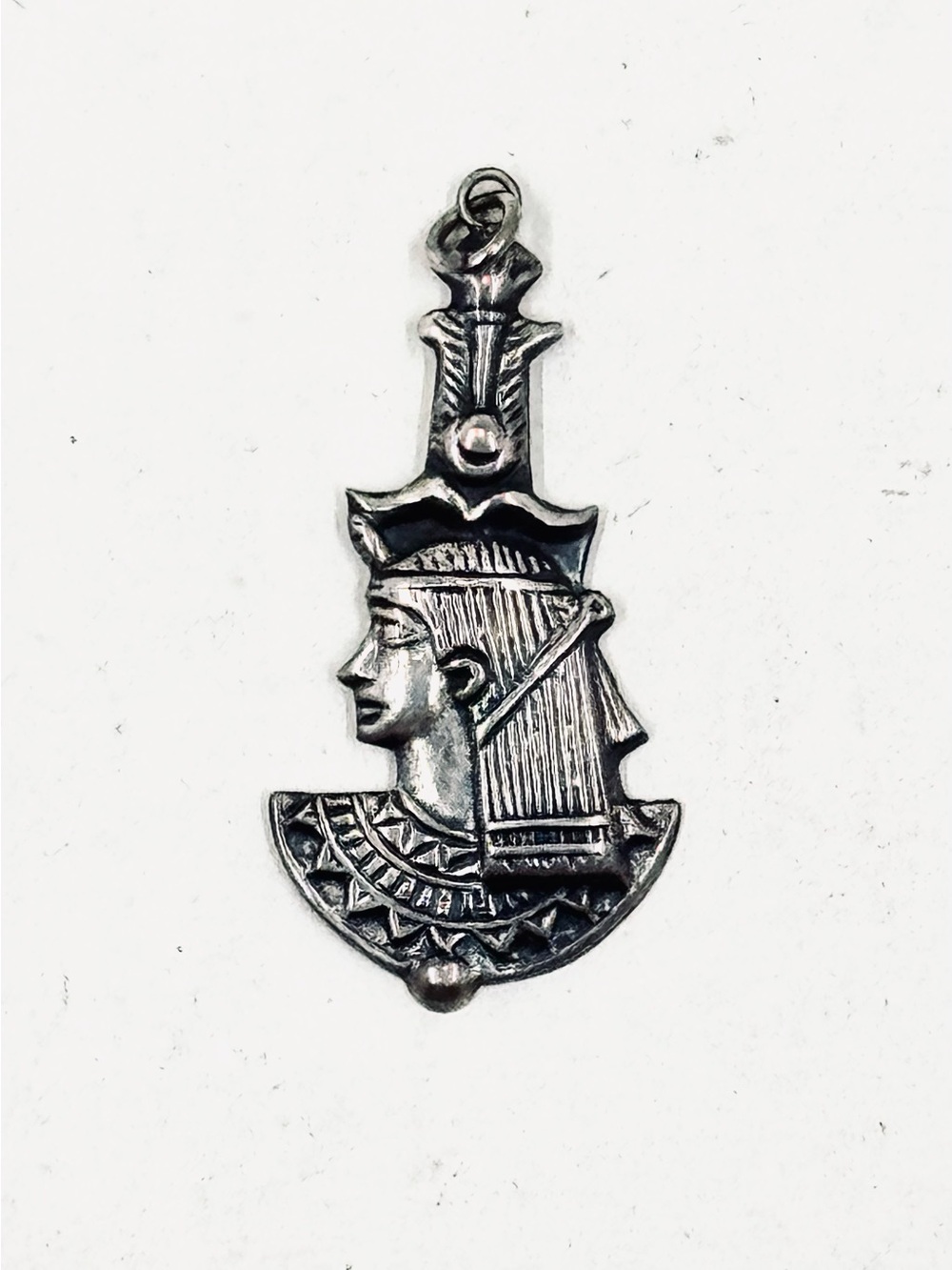 Silver Egyptian Revival Pharaoh King Pendant Charm 1.5” Long